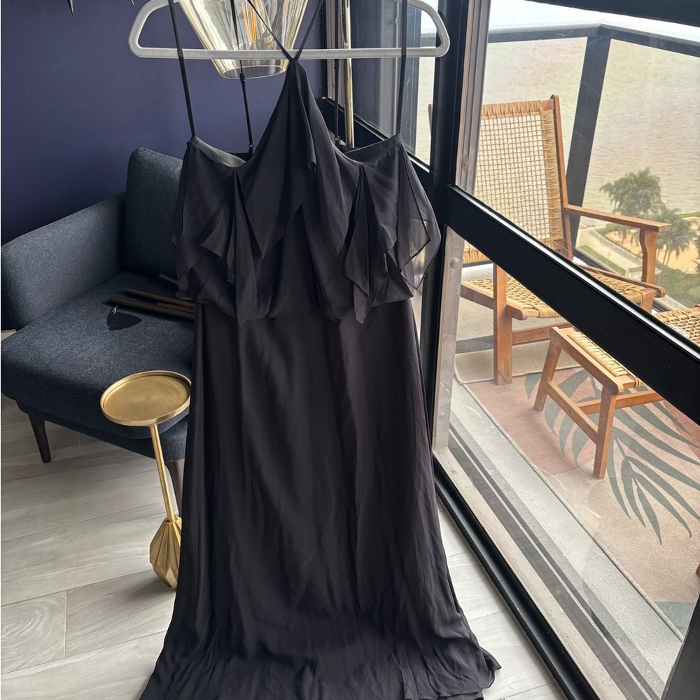 BCBG MaxAzria Black Silk Chiffon Long Maxi Dress Gown Halter Sleeveless 8
